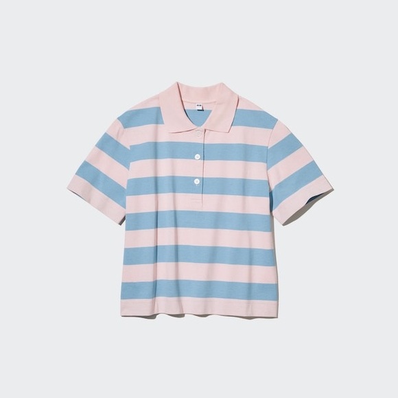 Uniqlo Cropped Relaxed Striped Polo Shirt - Picture 1 of 7